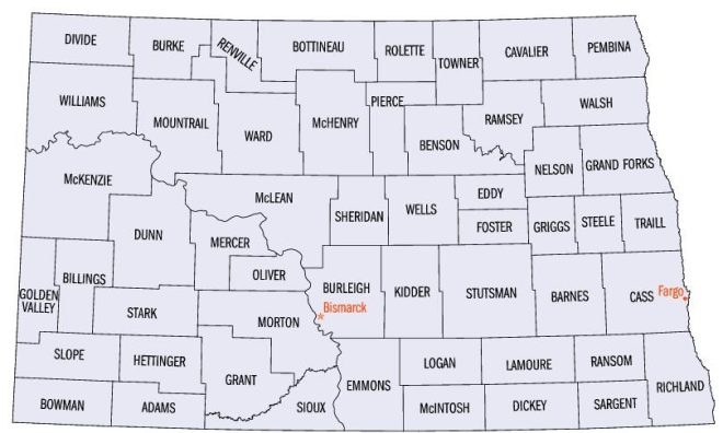 north dakota counties map