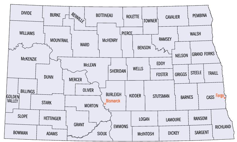 north dakota counties map